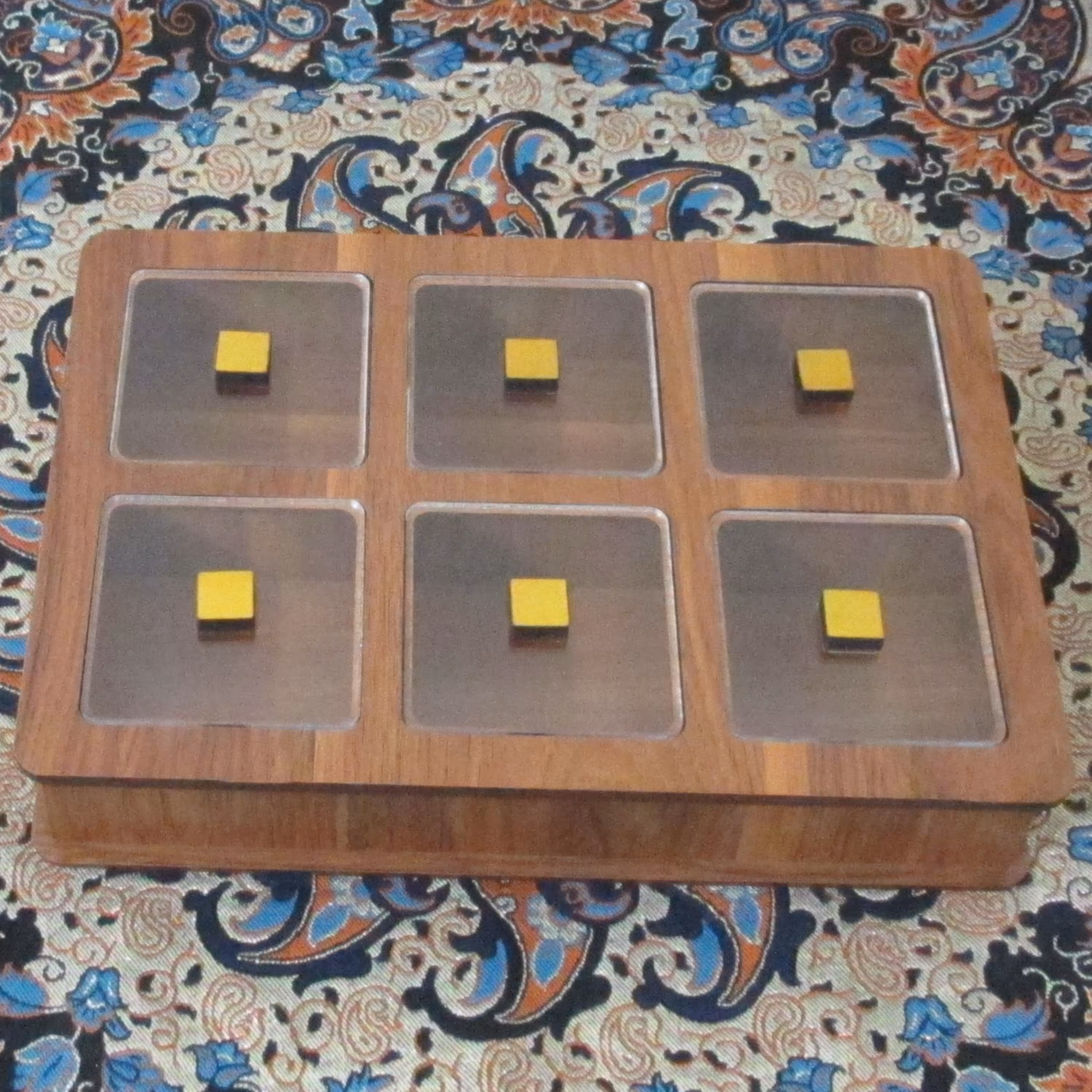 جعبه دمنوش مستطیل ام دی اف قهوه ای روشن 6 قسمتی