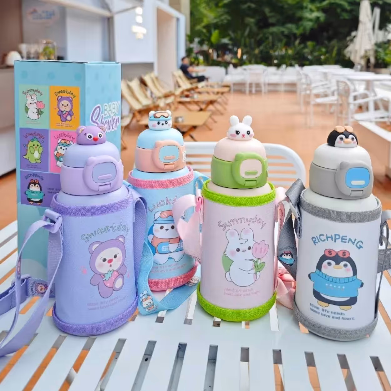 قمقمه فلاسکی  کودک دو درب کیف دار بند دار نی دار استیل 316 کیفیت فوق العاده