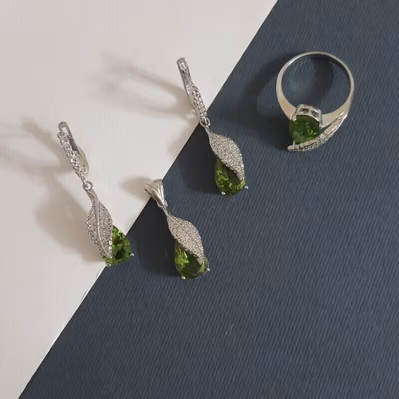 16-نیم ست نقره عیار 925 - باروکش اب رادیوم -با سنگ الکساندریت - کد 12 - W 13.5