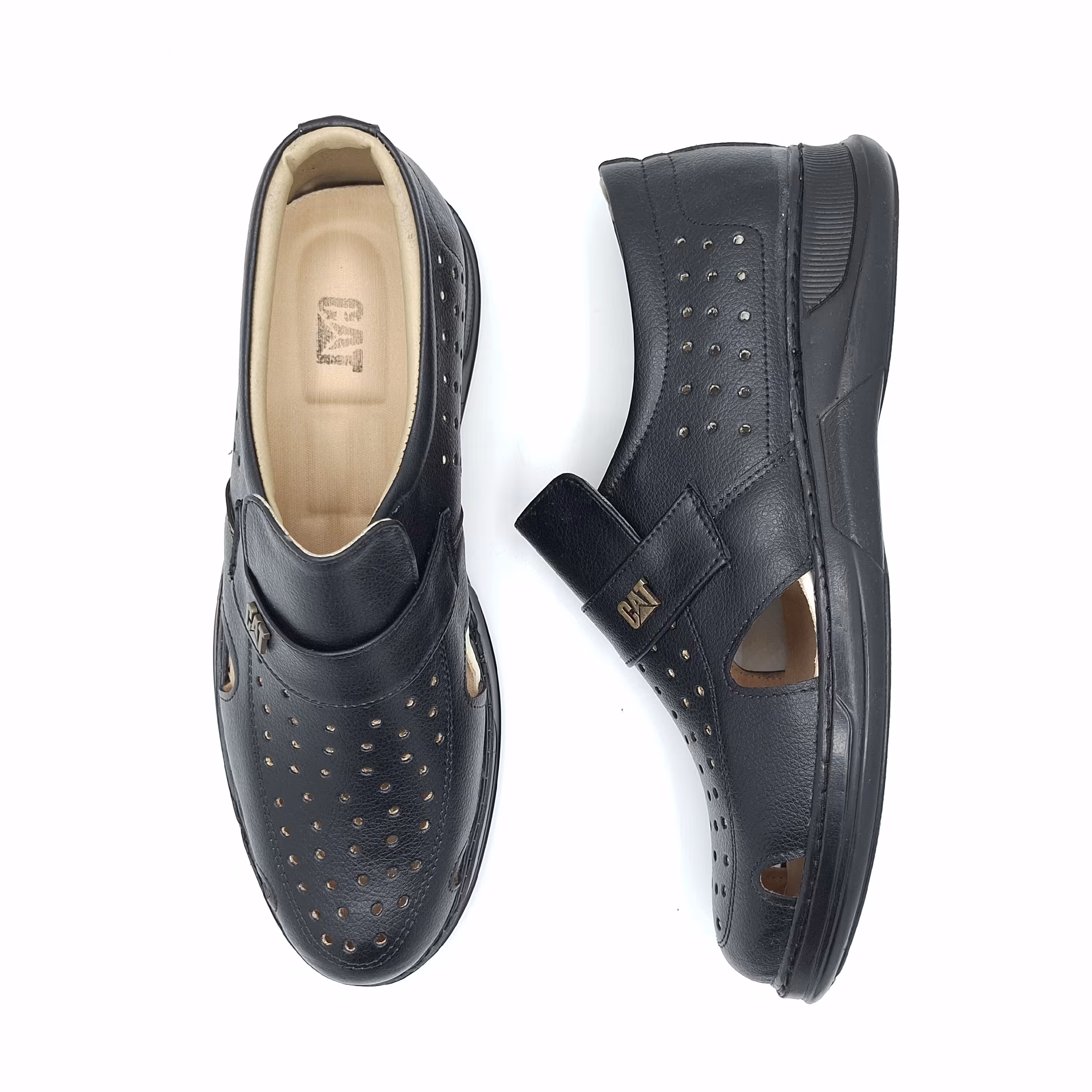 کفش چرم کت cat مردانه خنک  تابستانی زیره پیو pu دوردوخت با کیفیت عالی و قیمت مناسب و ارزان رنگ مشکی غرفه مشهد کفش22021 