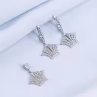 نیم ست نقره زنانه طرح تاج مدل و قالب طلا سفید کد 16345