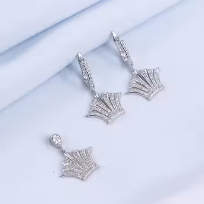 نیم ست نقره زنانه طرح تاج مدل و قالب طلا سفید کد 16345