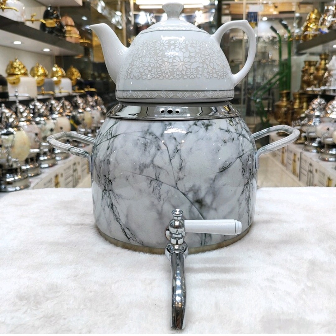 کتری و قوری برند لوکس طرح سنگی استیل ورق 1 میل کف چدن