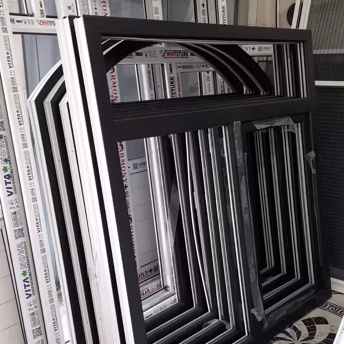 پنجره های دوجداره وینتک یک رو لمینت مشکی فول گالوانیزه سراسری یراق آلات ترک شیشه دوجداره 