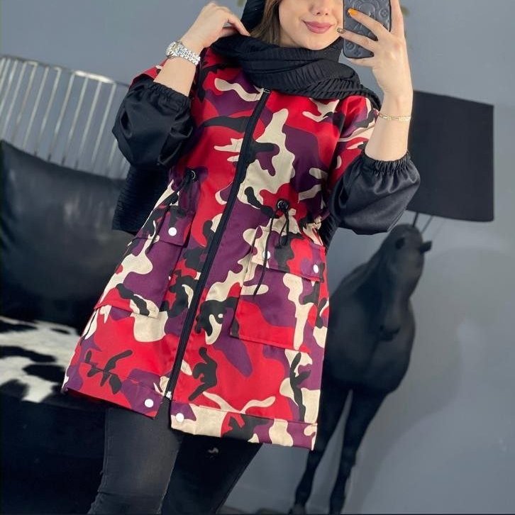 مانتو ترگال چریکی آستین مشکی
