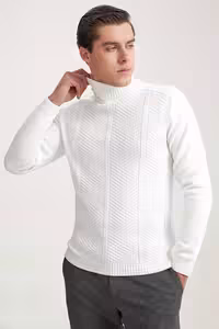 پلیور مردانه SLIM FIT ECRU بافندگی اورجینال TWN
