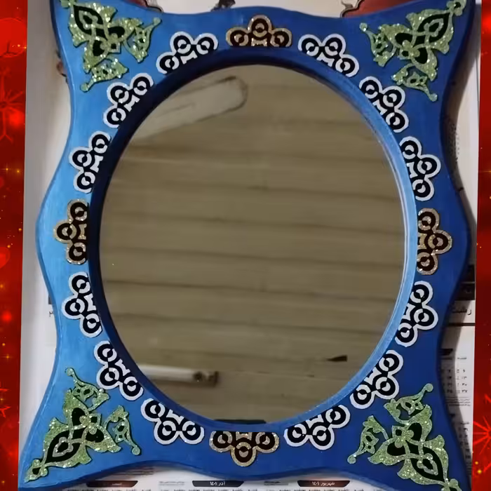 آینه دیواری چوبی وسفالی باتکنیک ترکیبی مانندترانسفروپرشنگ ماند الا