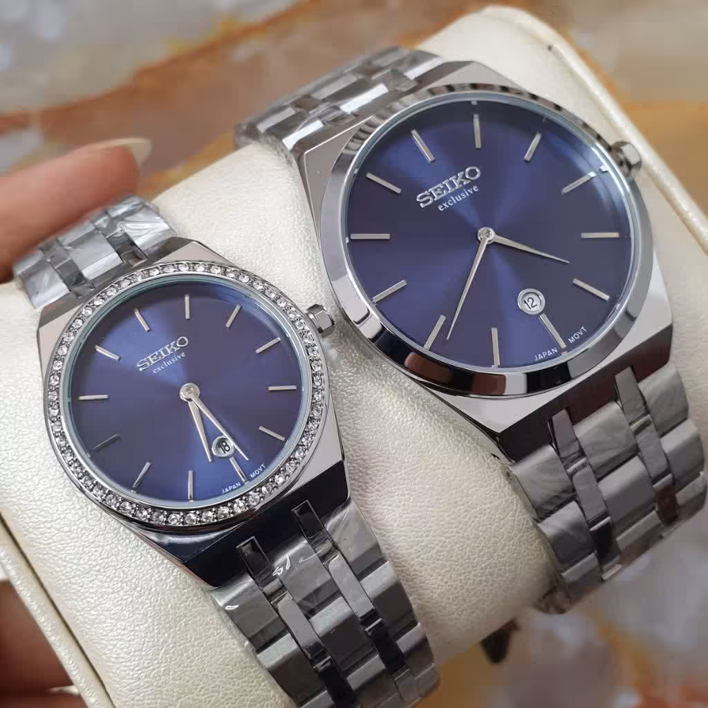 ساعت مچی ست مردانه و زنانه سیکو موتور ژاپن درجه یک صفحه سرمه ای SEIKO VIP 