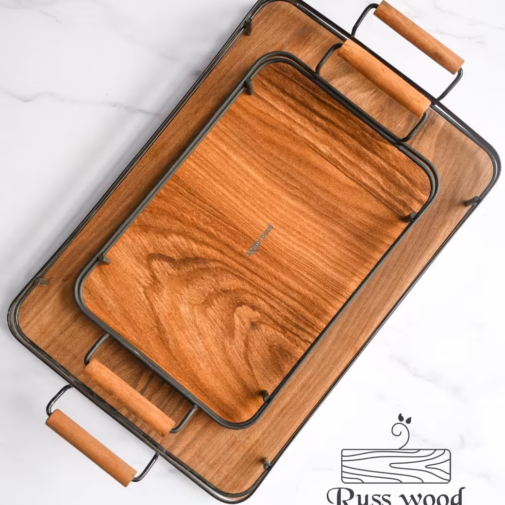 سینی  فلز چوب مستطیل  کوچک