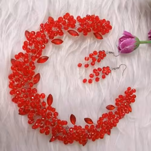 ست ریسه پرکار و گوشواره کریستالی