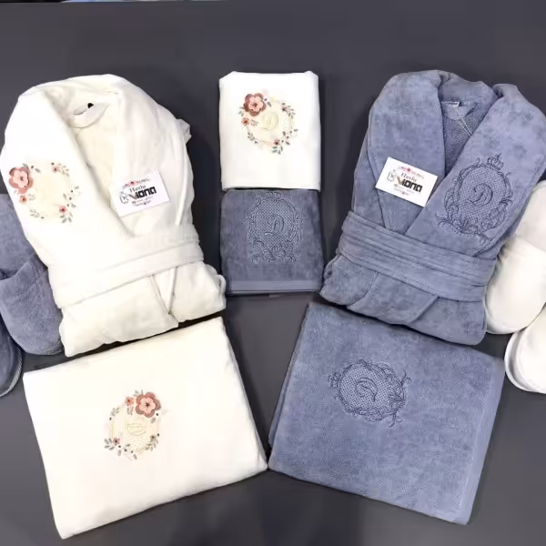 سرویس حوله10تیکه ترک طرح نارمیلا مخمل ابریشمی طرحدار