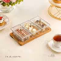 اردوخوری شیشه ای مستطیل 3 خانه پایه چوبی لیمون کد 2248