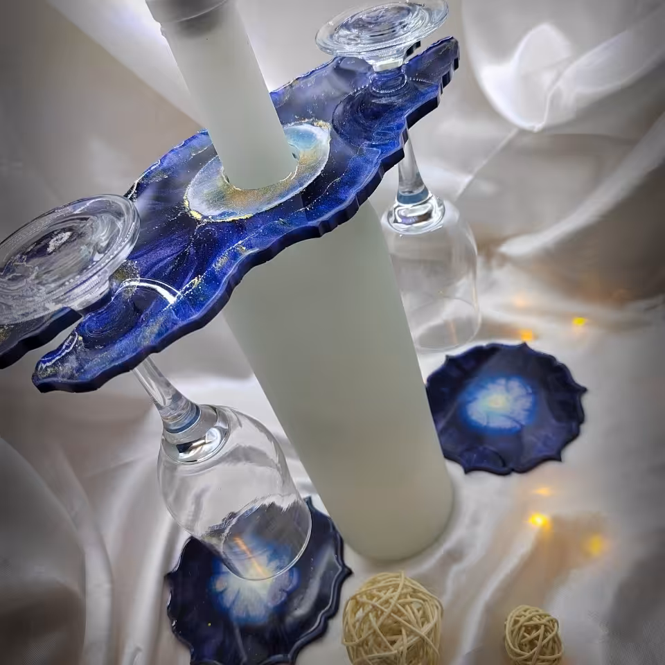 مجموعه سه عددی نگهدارنده بطری و دو عدد زیر لیوانی تمام رزین 