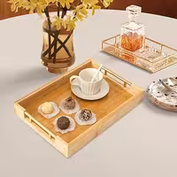 سینی پذیرایی بامبو مستطیل دسته طلا کد KİT_145