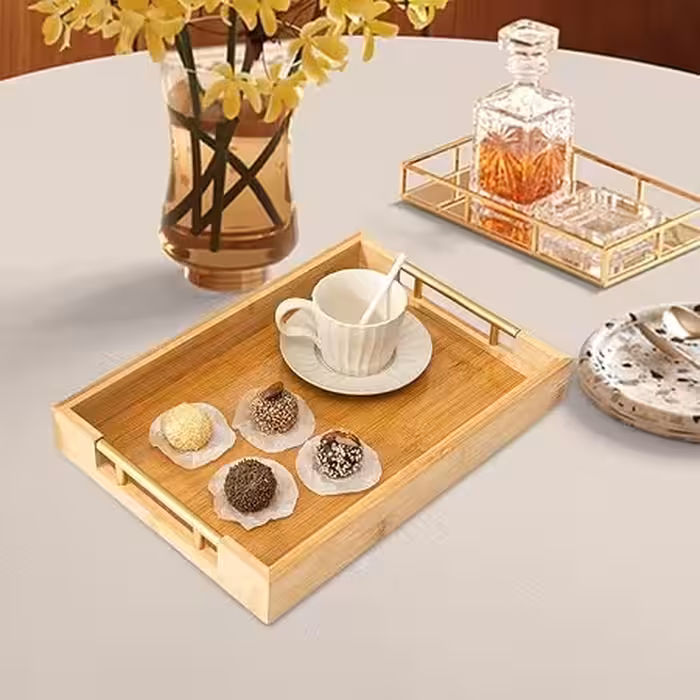 سینی پذیرایی بامبو مستطیل دسته طلا کد KİT_145