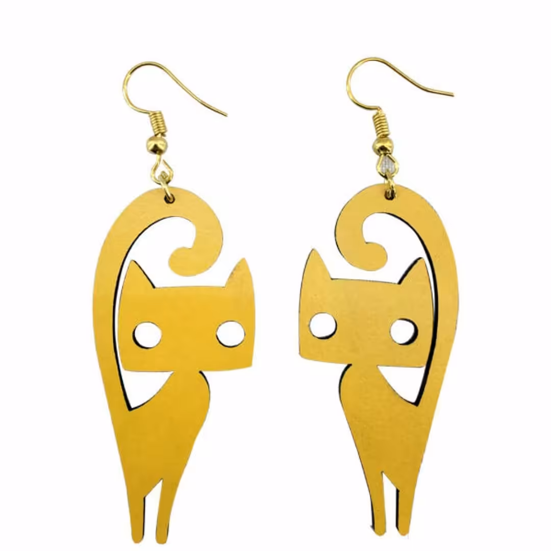 گوشواره چوبی طرح گربه