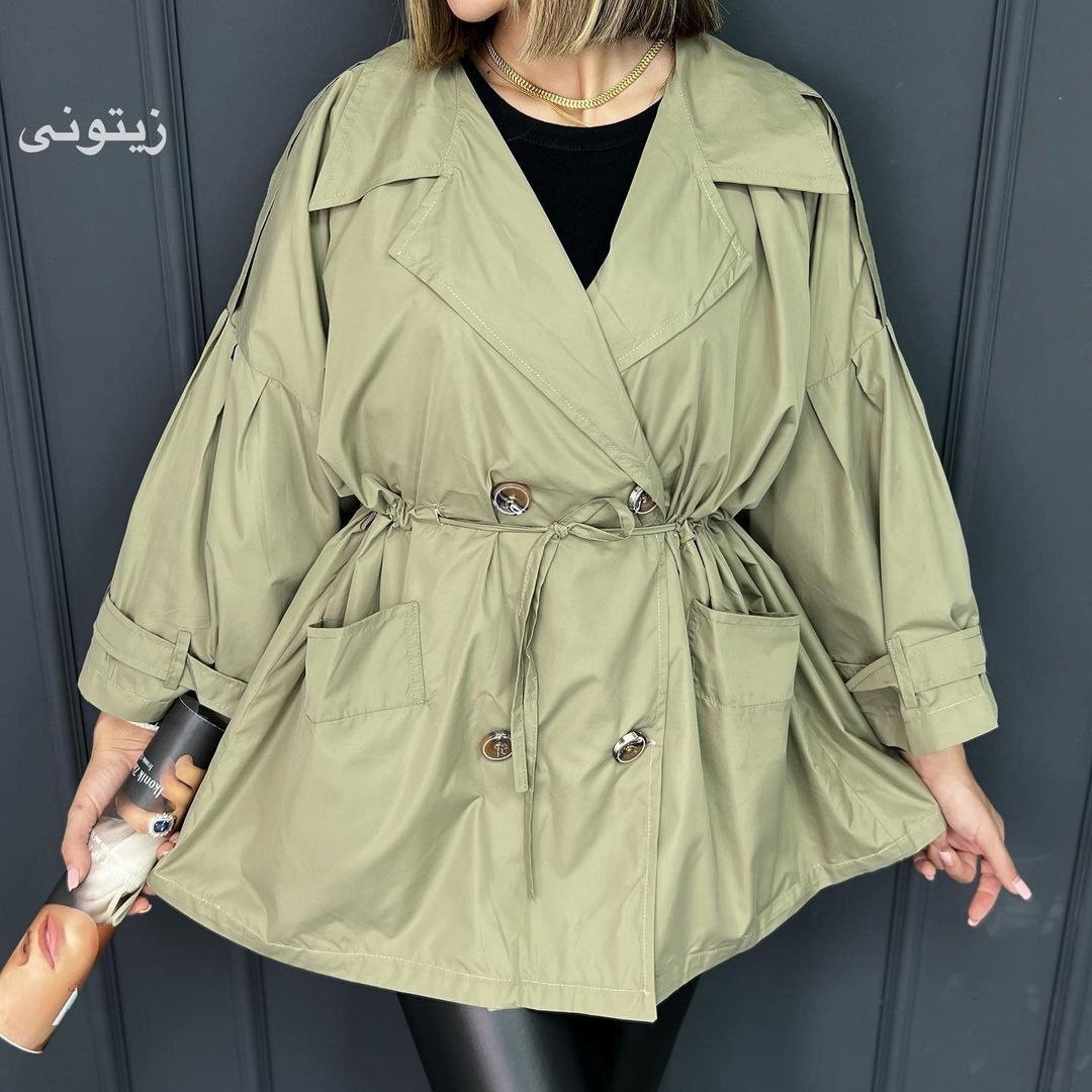 بارانی آستر کشی شده یقه انگلیسی سر آستین بندی جلو جیب دار