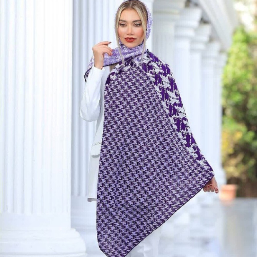 روسری نخی رنگ بنفش دست دوز قواره 140