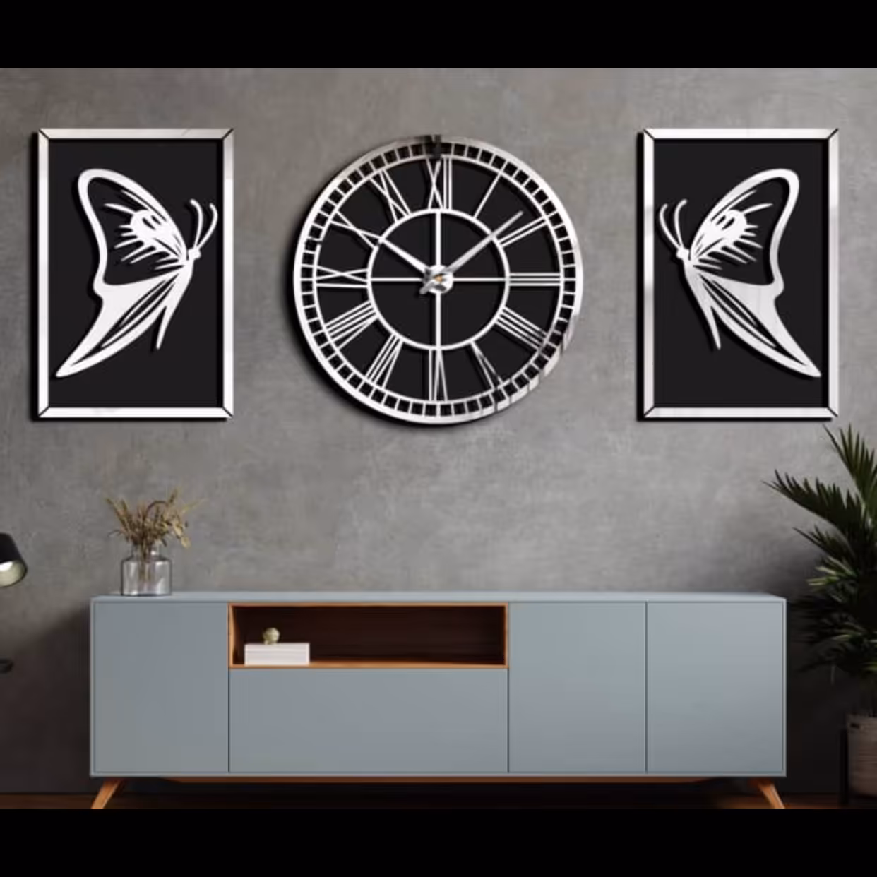 ساعت دیواری اینه طرح پروانه