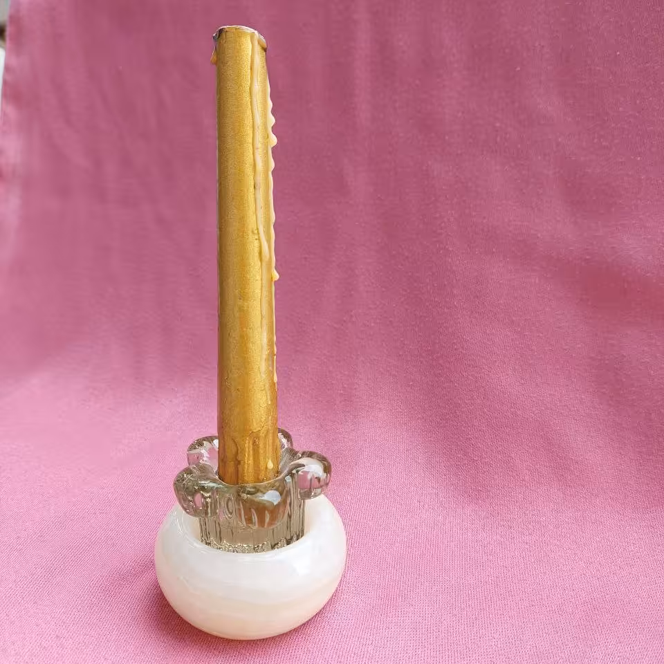 جاشمعی رومیزی سنگی مدل دو تکه ترکیب شیشه و سنگ جنس سنگ مرمر