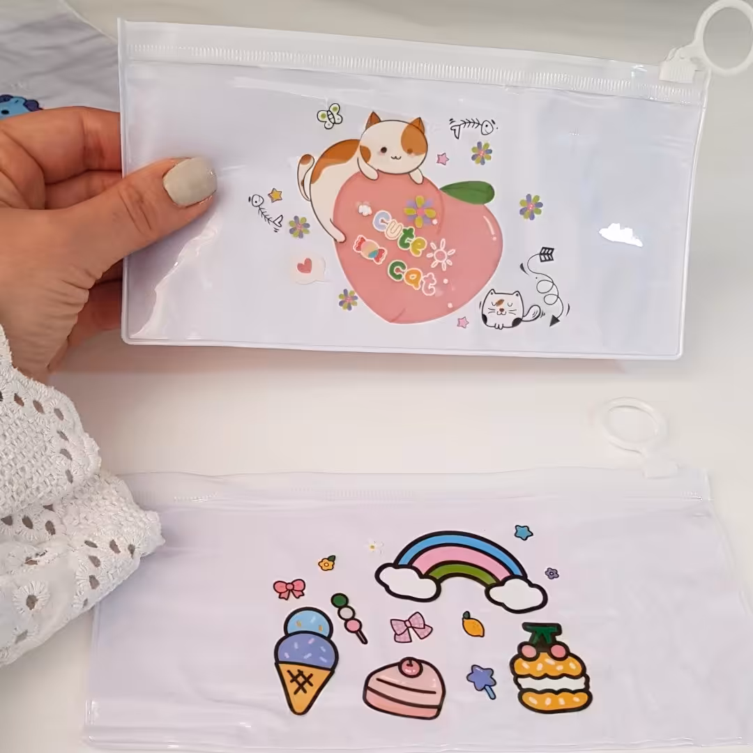 جامدادی طلقی شفاف،5طرح مختلف داره،مناسب برای 10 خودکار