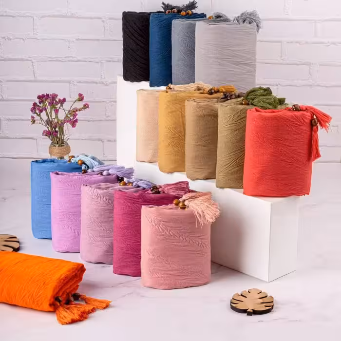 شال پلیسه منگوله دار   قواره دو متری در رنگبندی زیبا