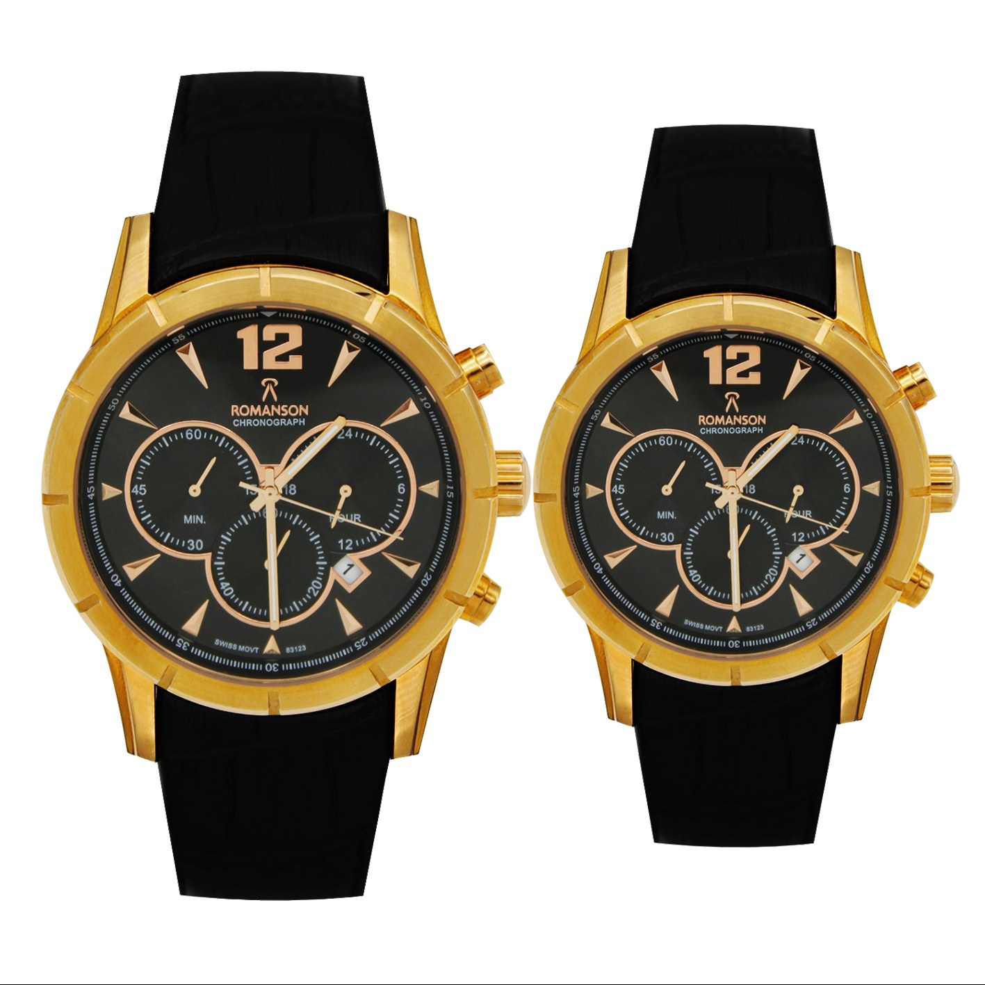 ساعت مچی ست زنانه ومردانه کرنوگراف چرم رومانسون مدل 83123