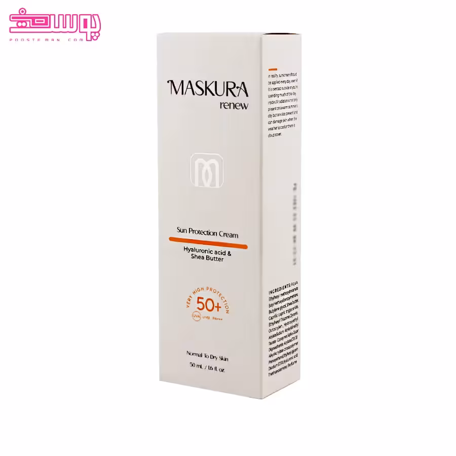 کرم ضد آفتاب پوست نرمال تا خشک SPF50 ماسکورا رنیو حجم 50ml