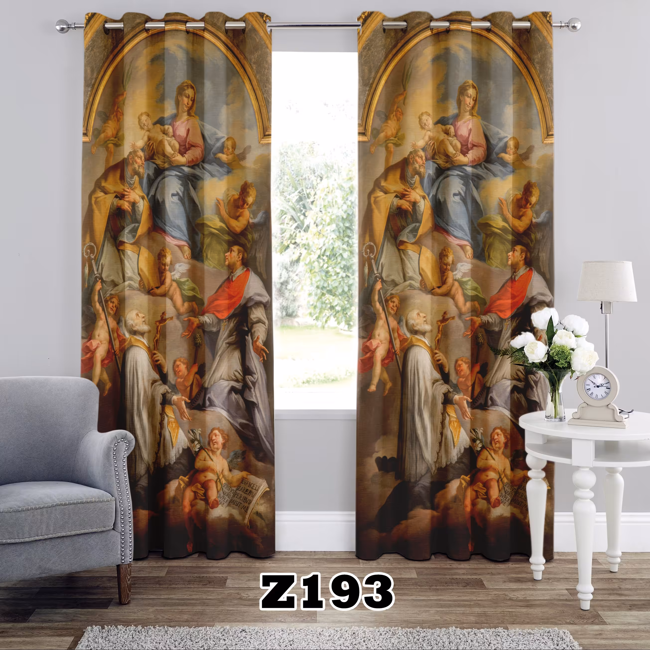 پرده چاپی طرح رومی کد Z193 تک قواره ارتفاع 300 عرض 140 سانت
