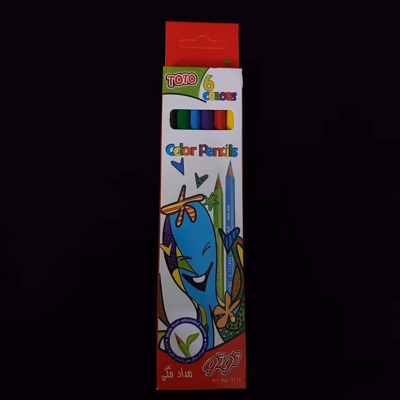مداد رنگی جعبه مقوایی 6 رنگ مارک توتو تولید شده از جنگل های دائما در حال بازسازی 