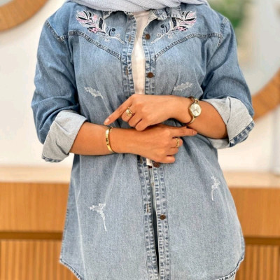 مانتو اسپرت زنانه جین کاغذی مدل جین گلدوزی