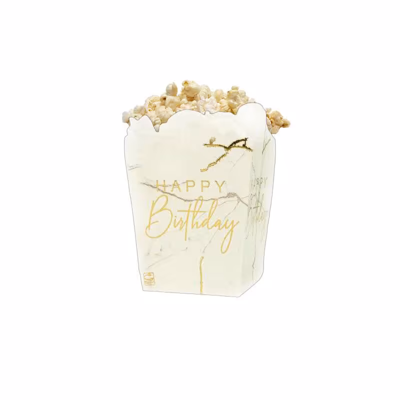 جعبه پاپ کورن تم تولد سفید طلاکوب