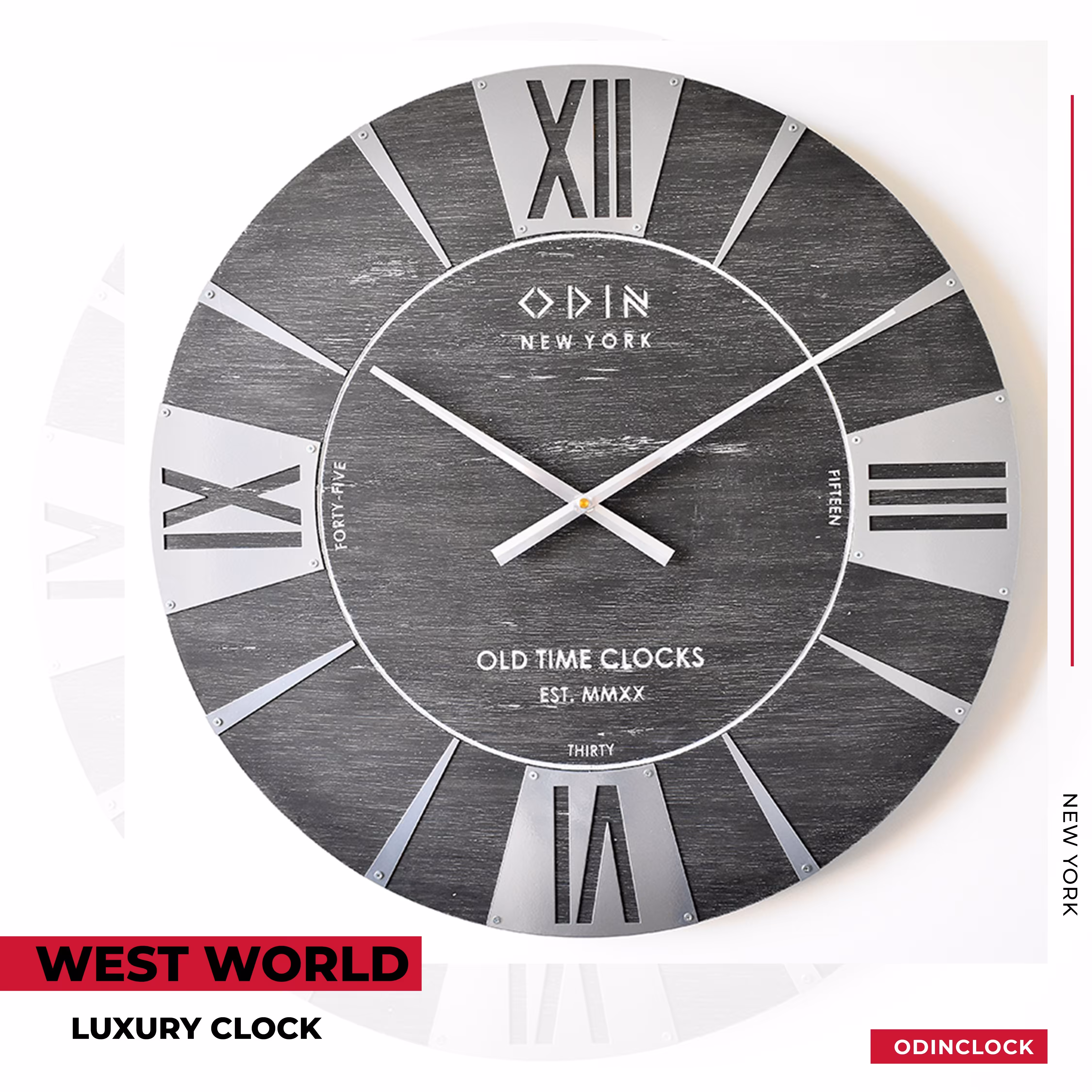 ساعت دیواری چوب و فلز  دستساز مدل  NEW YORK (رنگ ذغالی)