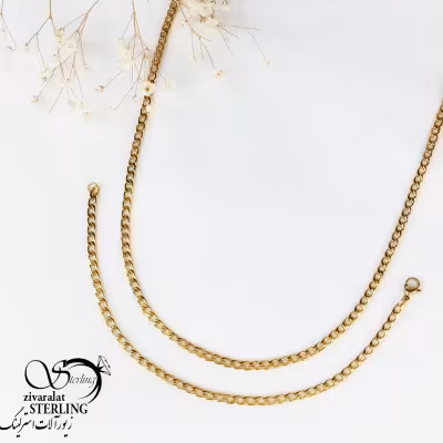 ست گردنبند و دستبند کارتیر طلایی استیل کد 10991