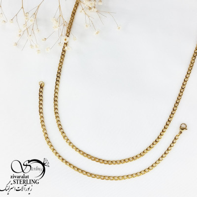 ست گردنبند و دستبند کارتیر طلایی استیل کد 10991