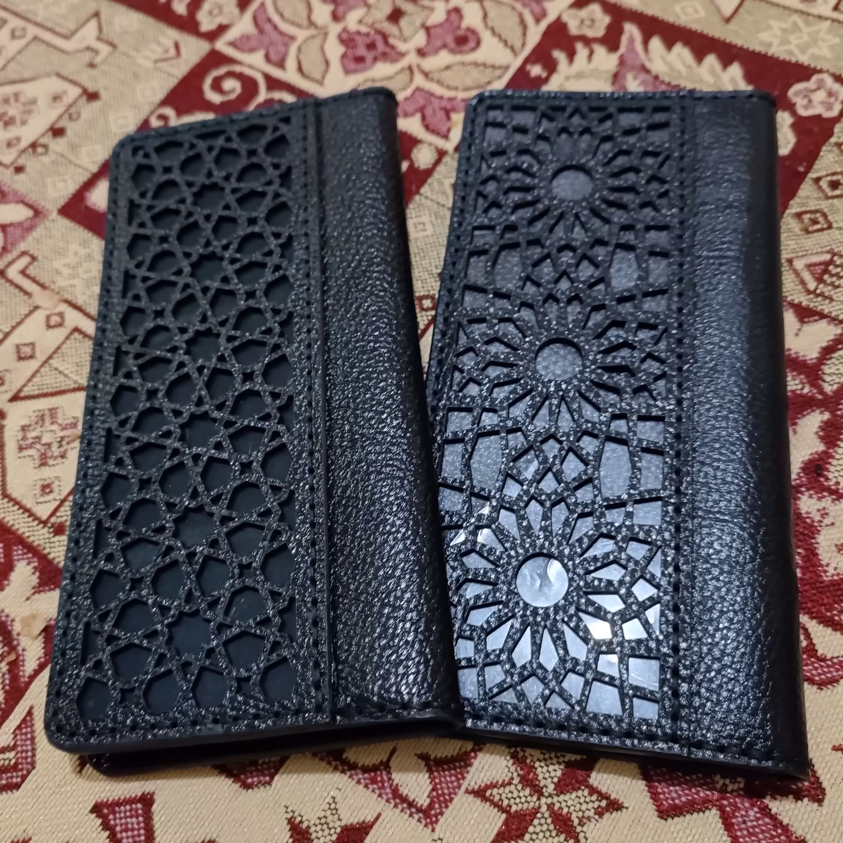 کیف دو لت طرح اسلیمی چرم گاوی 