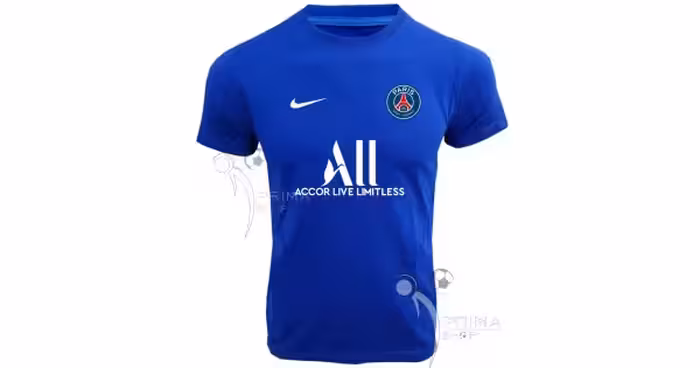 خرید تیشرت هواداری پاریس سن ژرمن آبی با اسپانسر آستین کوتاه