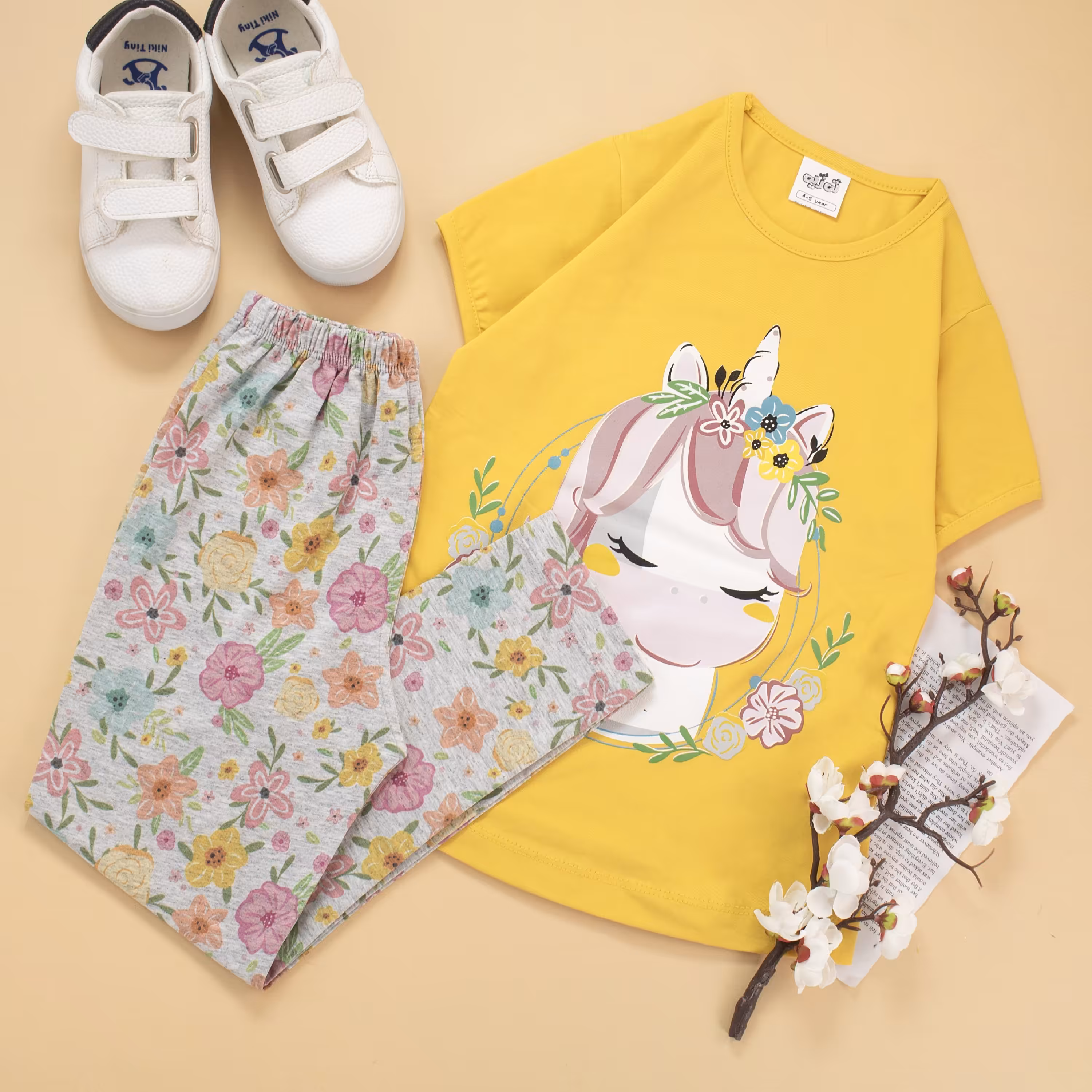 تیشرت شلوارک دخترانه یونیکورن چشم بسته