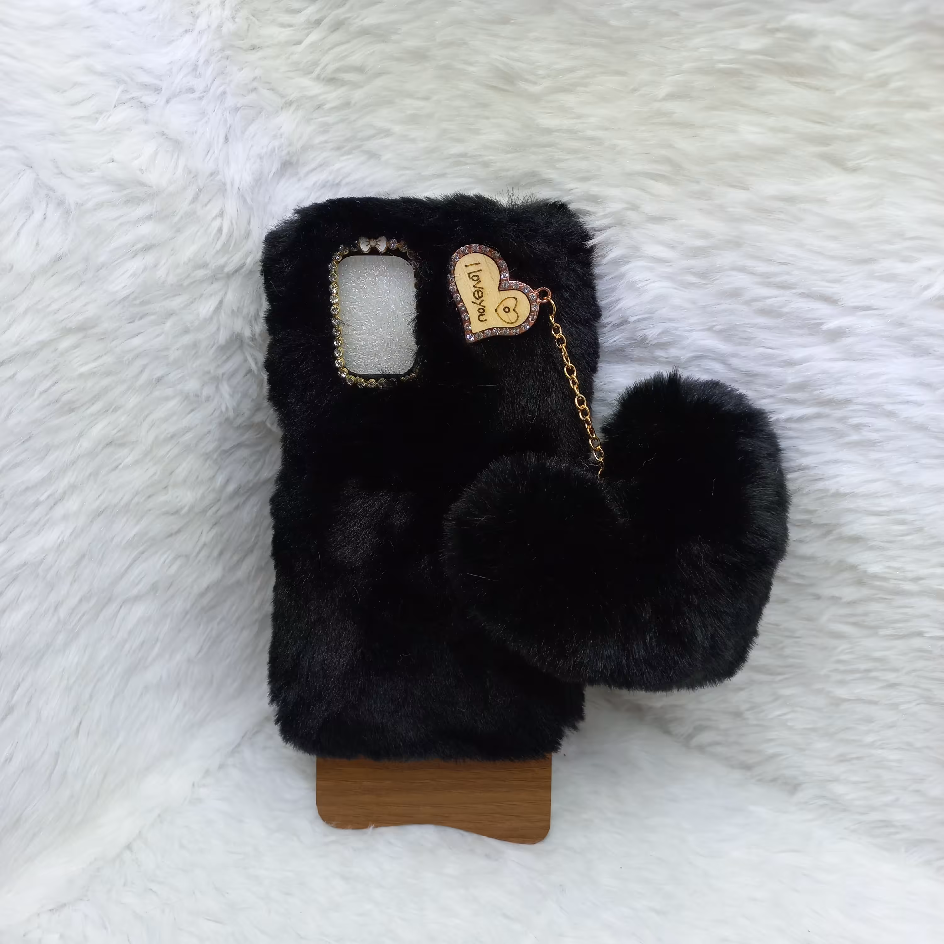 گارد گوشی دخترانه فانتزی Not 10 4G مدل خزدار با آویز قلب مناسب گوشی شیائومی Not 10 4G  رنگ مشکی