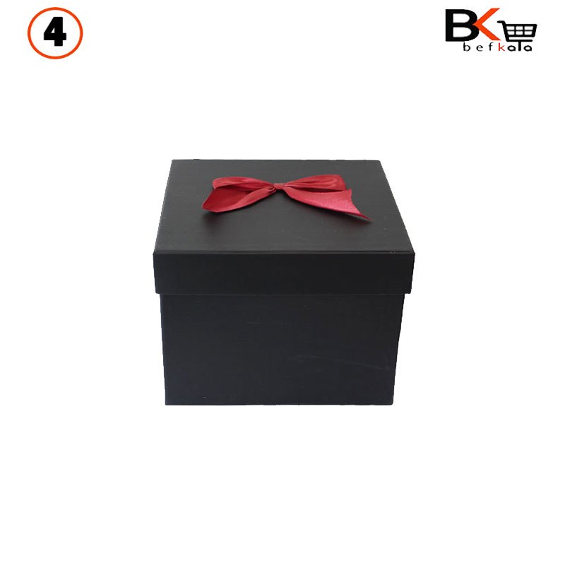 باکس کادویی مربعی پاپیون دار مشکی سایز متوسط سایز 4 کد 49