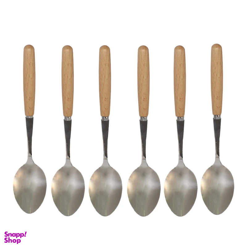 قاشق چای خوری طرح چوبی بسته 6 عددی
