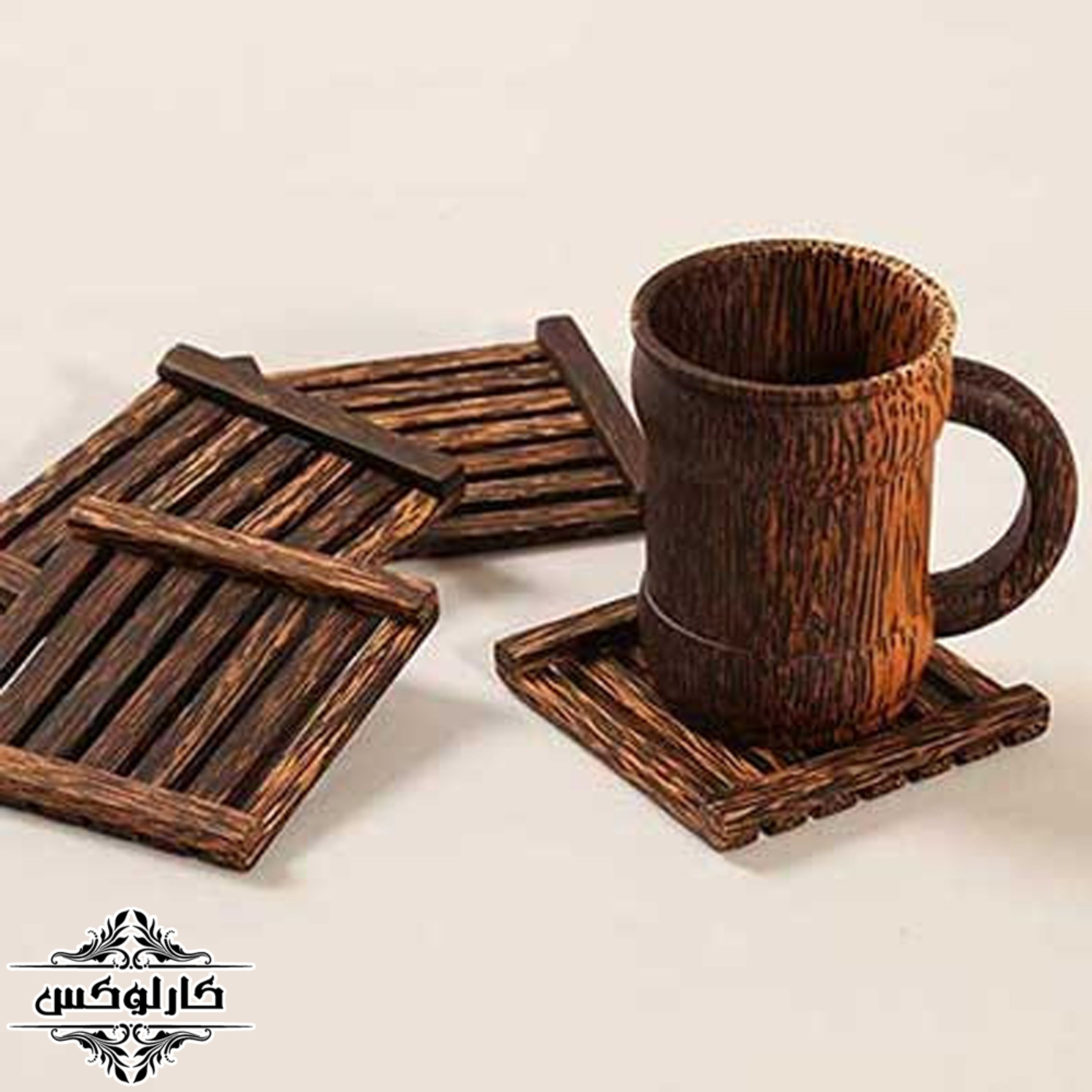زیر استکان و زیر لیوانی چوبی ست 6تایی