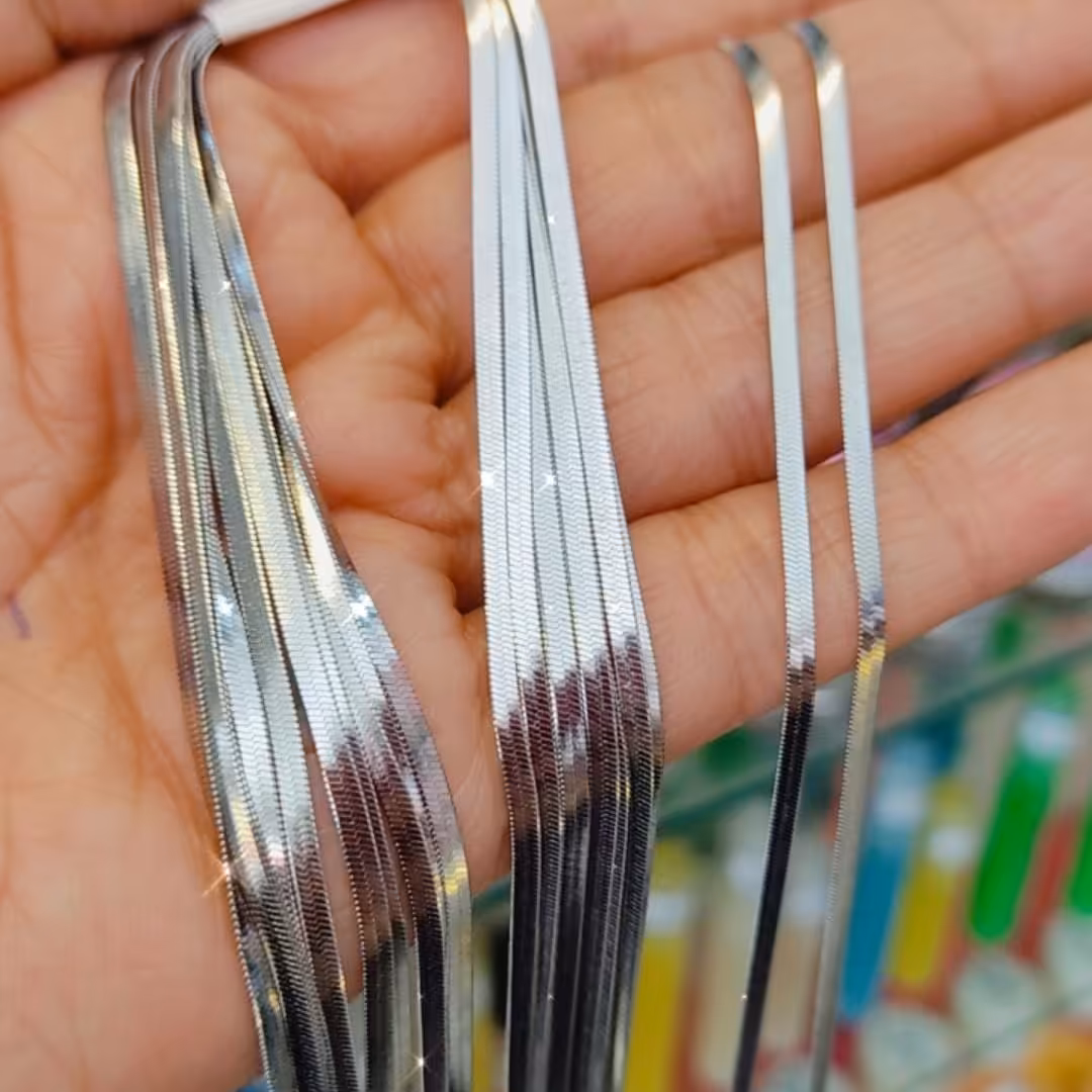 زنجیر استیل ماری تخت برای پلاک انداختن و تنها 45 سانت طول رنگ ثابت براق 