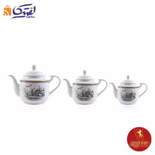 سرویس 6 پارچه قوری استوانه چینی زرین طرح ویلیج