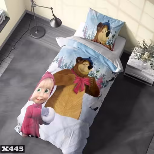 روتختی یک نفره(یکنفره) دخترانه سه بعدی طرح ماشا و آقا خرسه جنس میکروتترون 