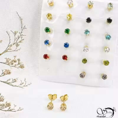 گوشواره استیل با نگین گلبهی کد 12861