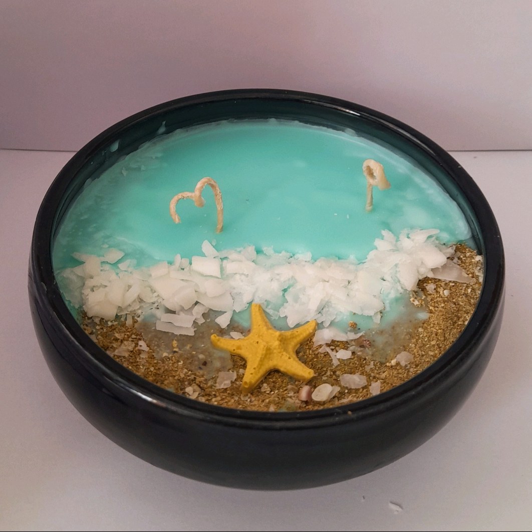 شمع تزئینی دستساز سفالی لعابدار طرح دریایی گالری زیبا