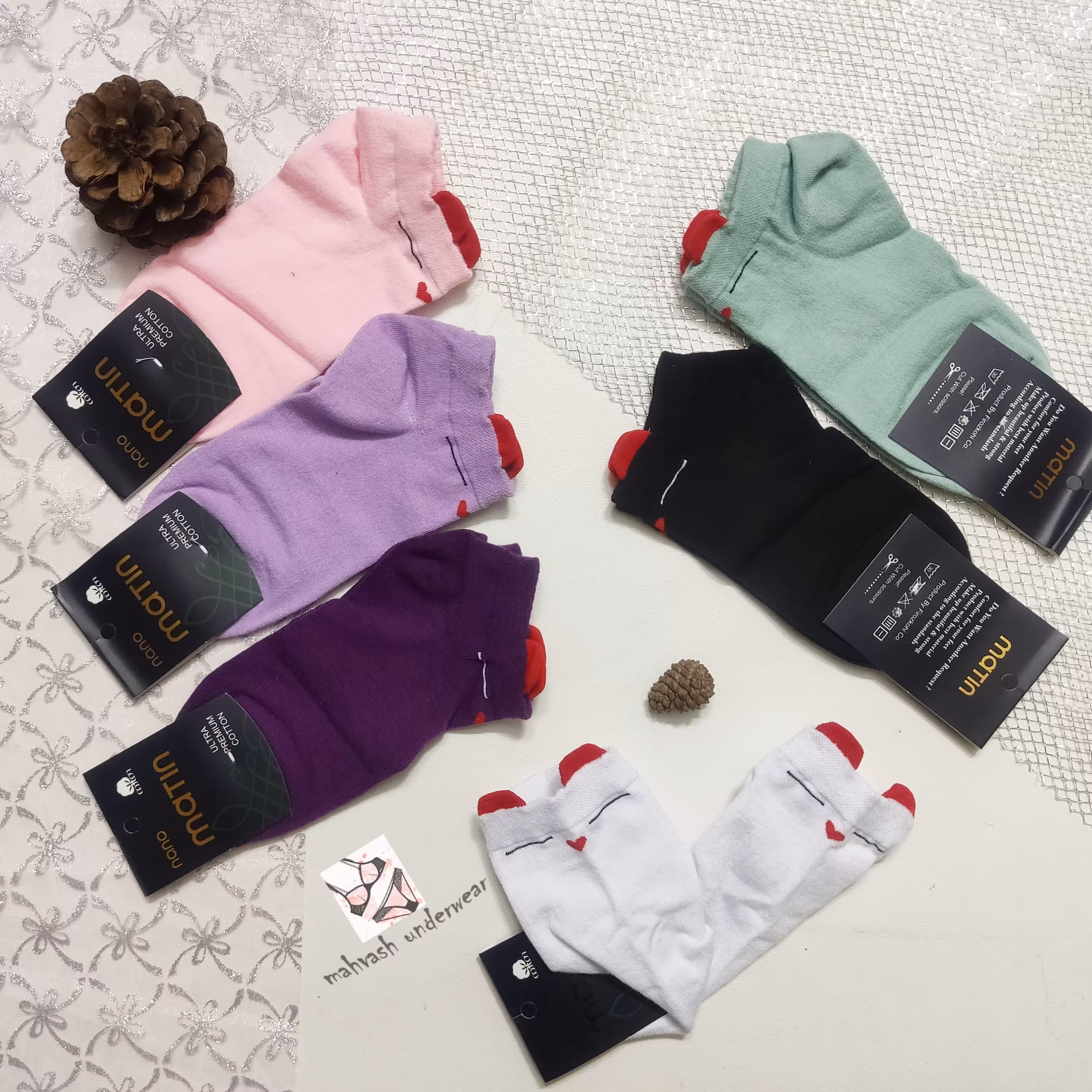 جوراب مچی اعلا  طرح دار نخی در 6رنگ(چشمو گوش دار)