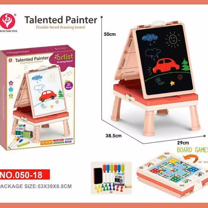 تخته آموزشی دو طرفه وایت برد و گچی دارای صفحه بازی پایه دار 