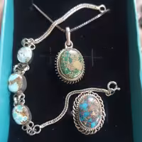 نیم ست نقره 95 فیروزه اصل نیشابور انگشتر دستبند گردنبند